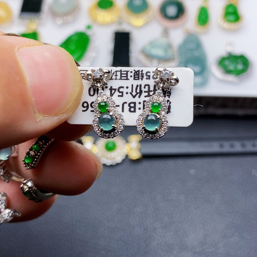 翡翠耳饰银S925镶嵌耳饰