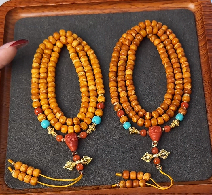 【齐福珠宝】6mm特级全瓷橘底石膏蜡老型108佛珠(多样性发其一)