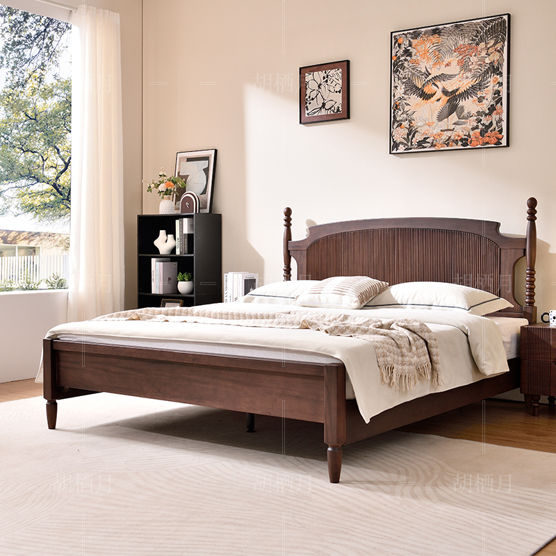 北美黑胡桃木床全实木美式法式复古中古风宋氏美学主卧榫卯储物床