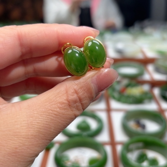 和田玉耳饰银S925镶嵌