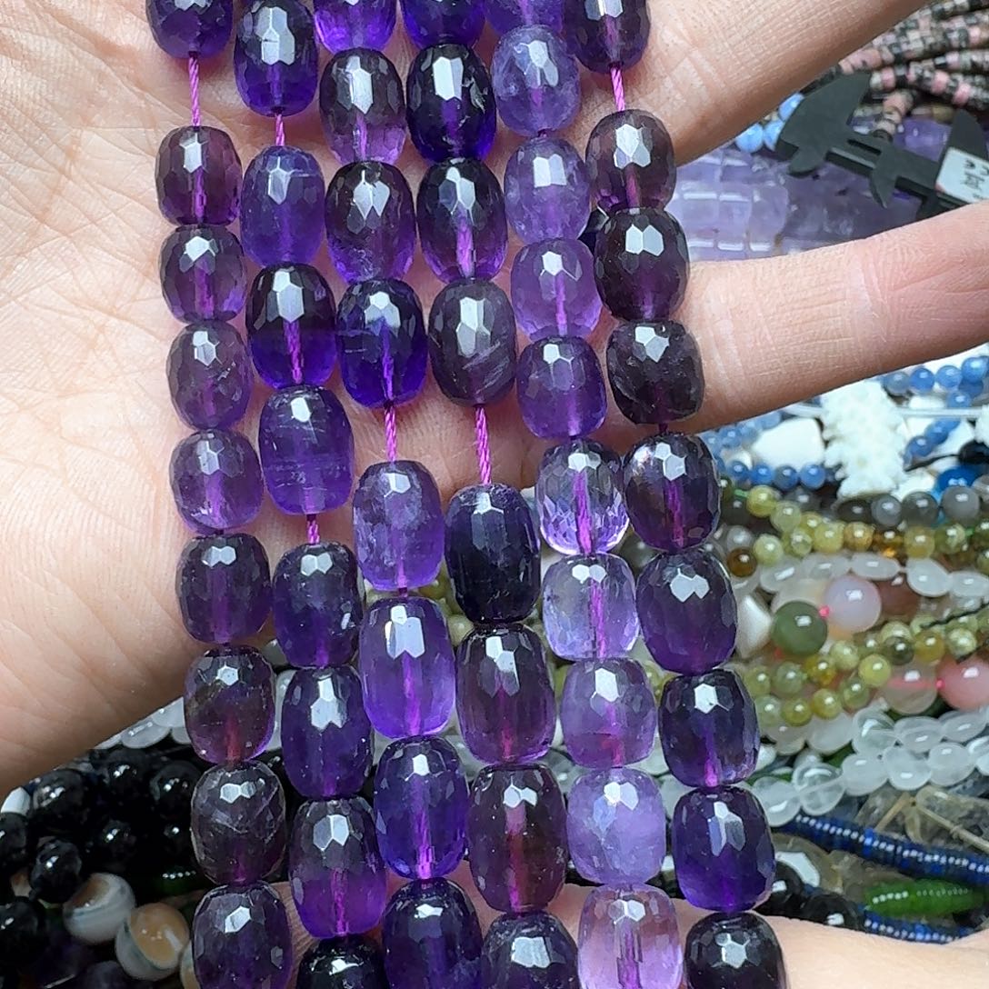 玛瑙/玉髓未镶嵌珠宝半成品一条10mm紫水晶桶珠