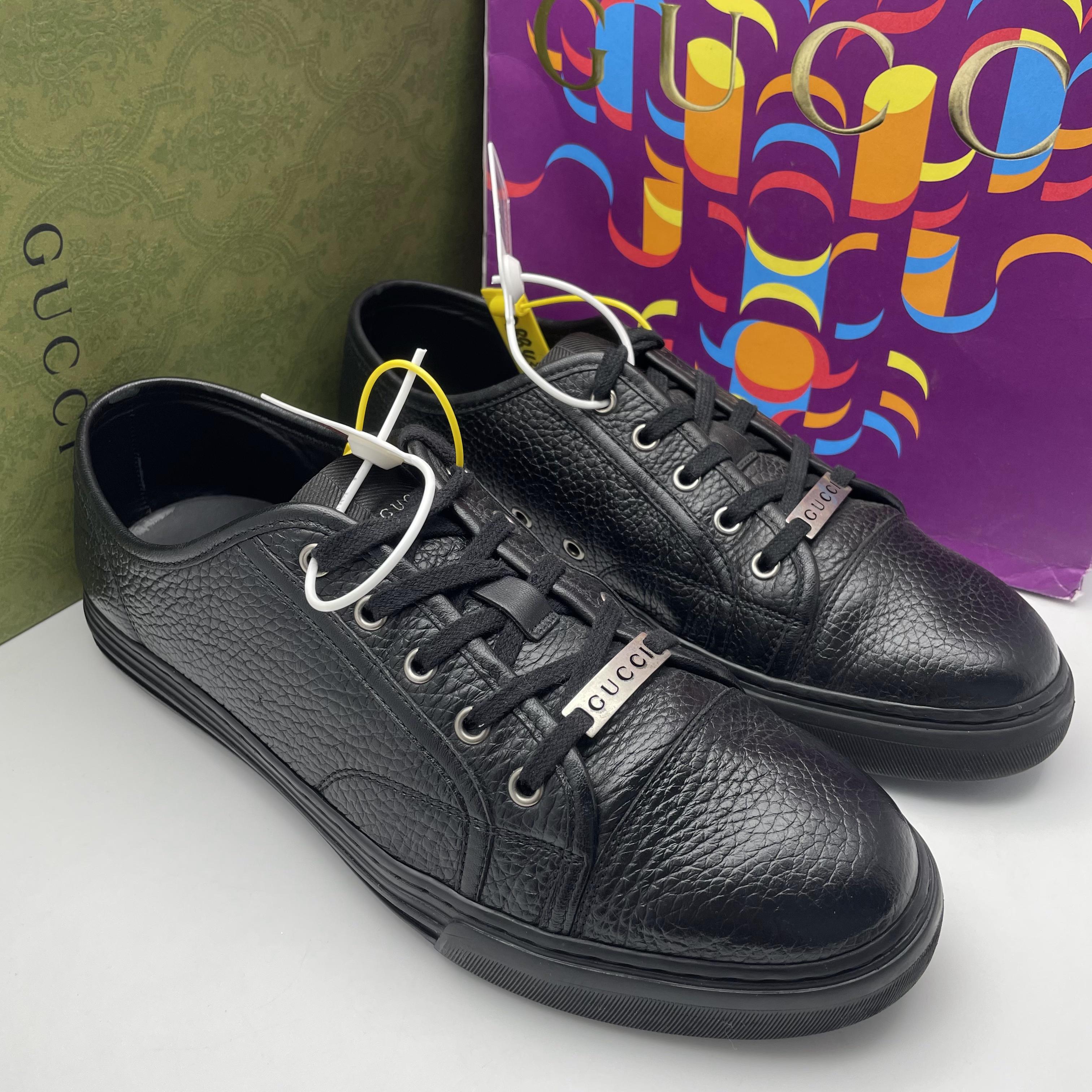 95新 GUCCI/古驰 43欧码/二手男士黑色皮质低帮休闲时尚板鞋