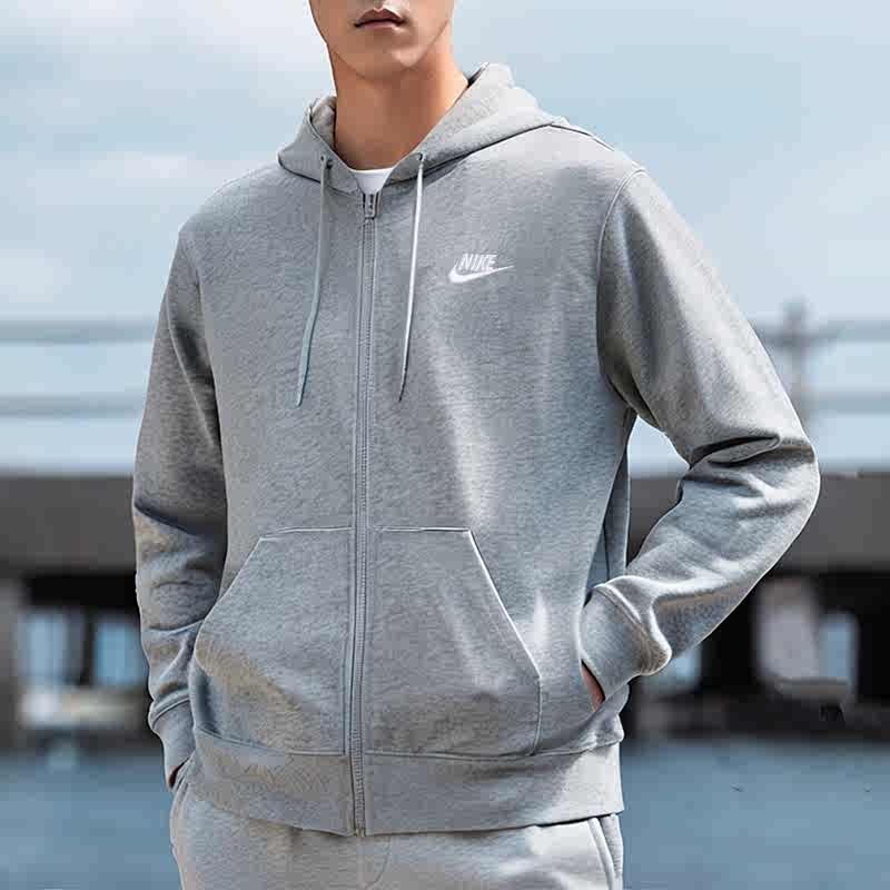 NIKE/耐克针织连帽夹克男2025夏季新款灰色卫衣休闲运动宽松外套