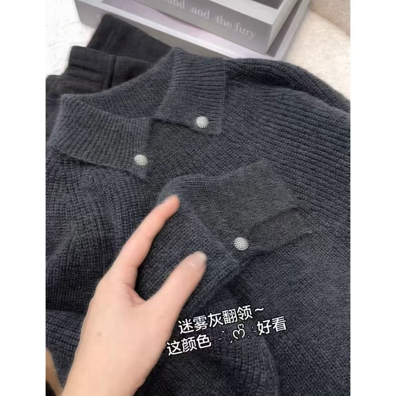 丽姐家~迷雾翻领灰时尚休闲百搭女士百搭洋气上衣