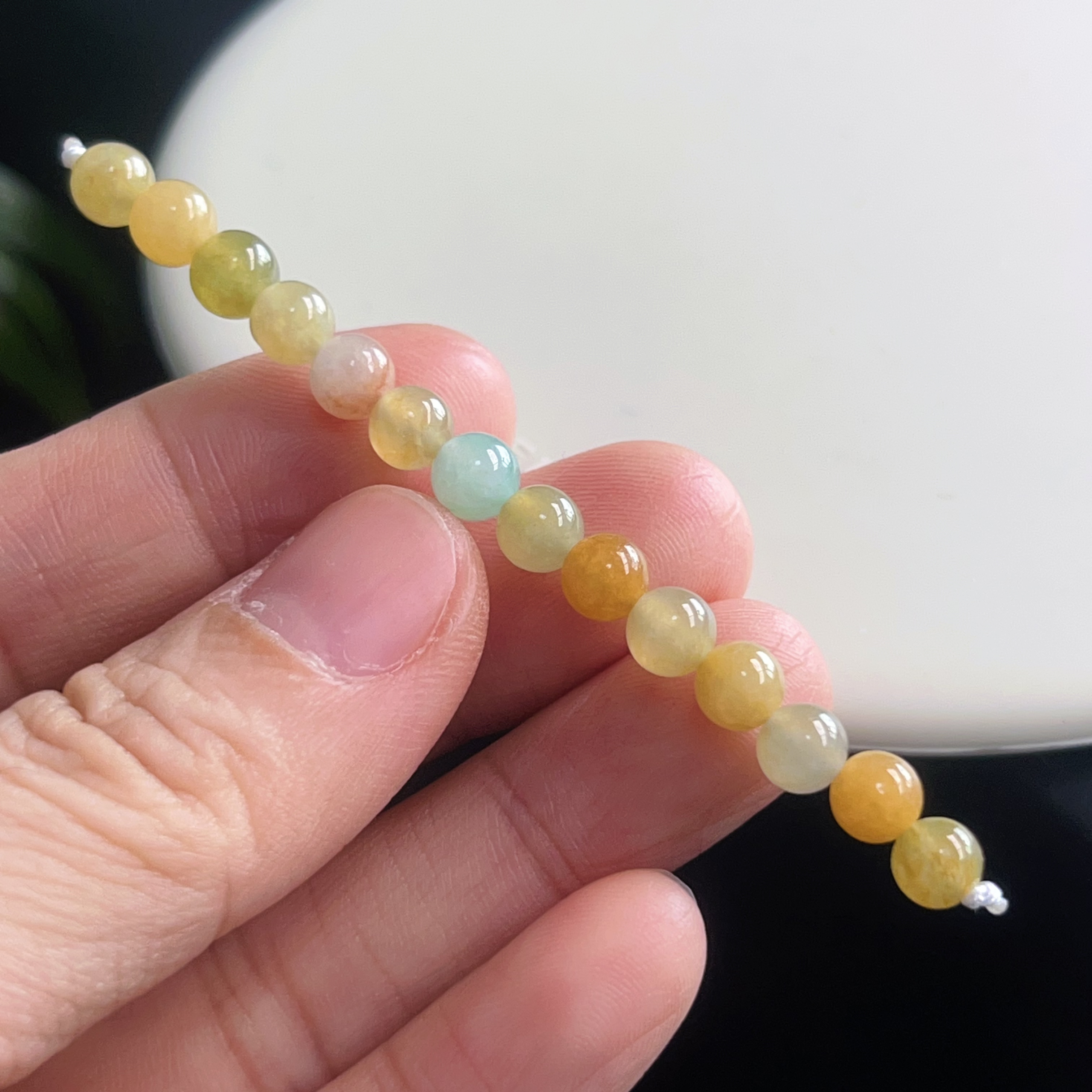 天然翡翠珠链手串黄色卡5.4多宝