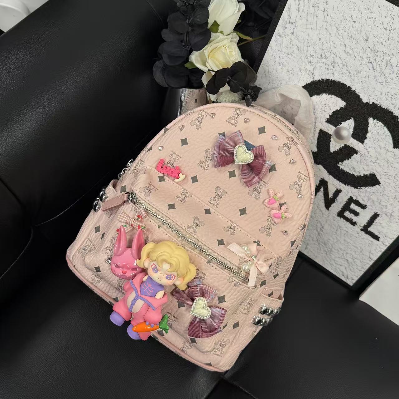 原创手工设计潮玩娃包 韩系轻奢小众设计粉色双肩包（大）