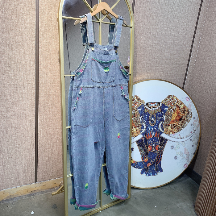 YY025孕妇蓝色牛仔背带裤M90-130L140XL150