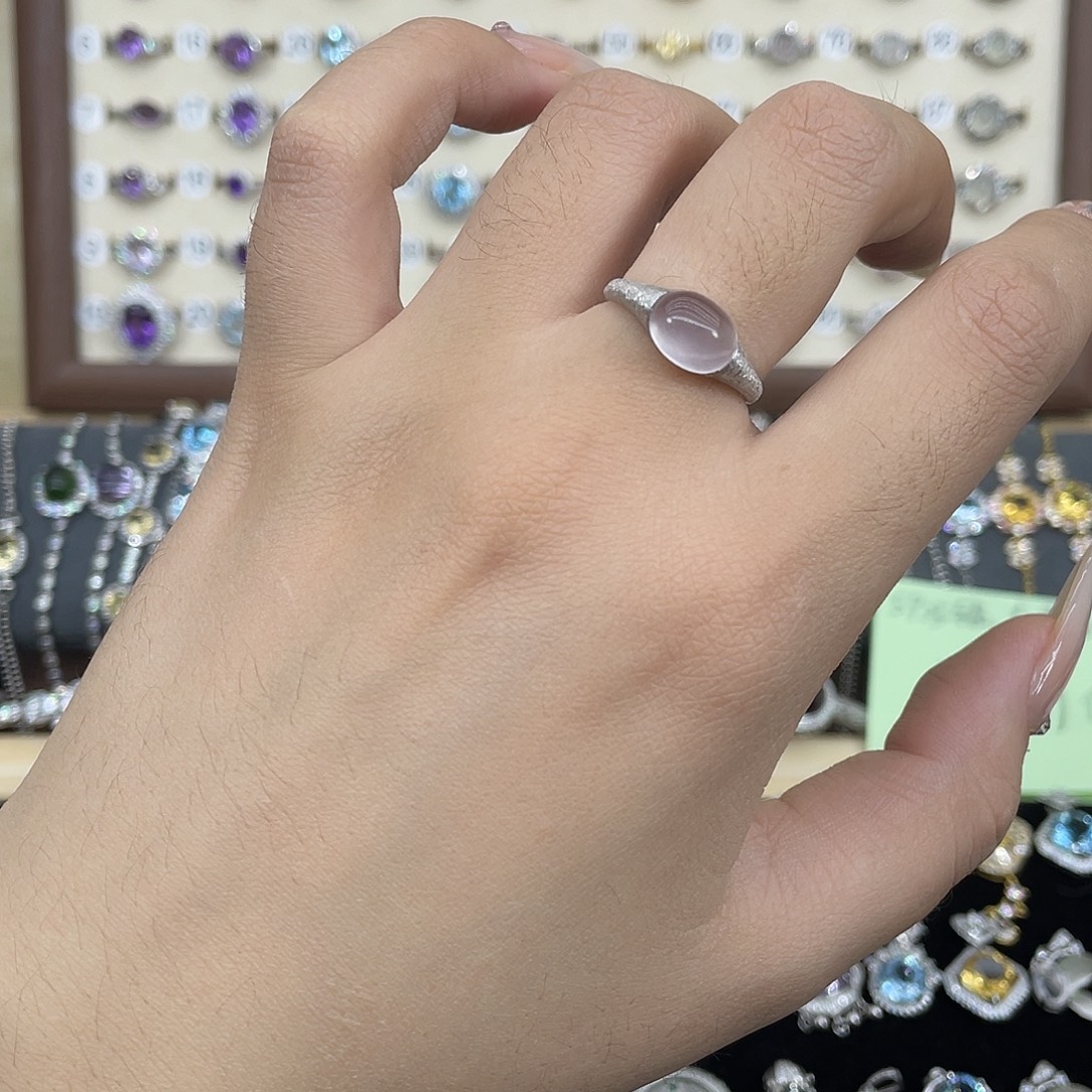 芙蓉石银S925镶嵌戒指