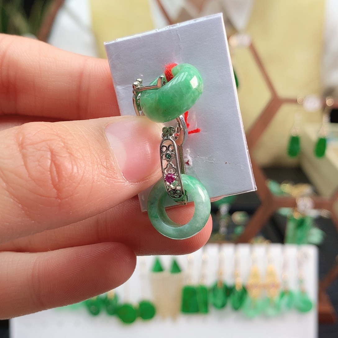 翡翠耳饰银S925镶嵌耳饰