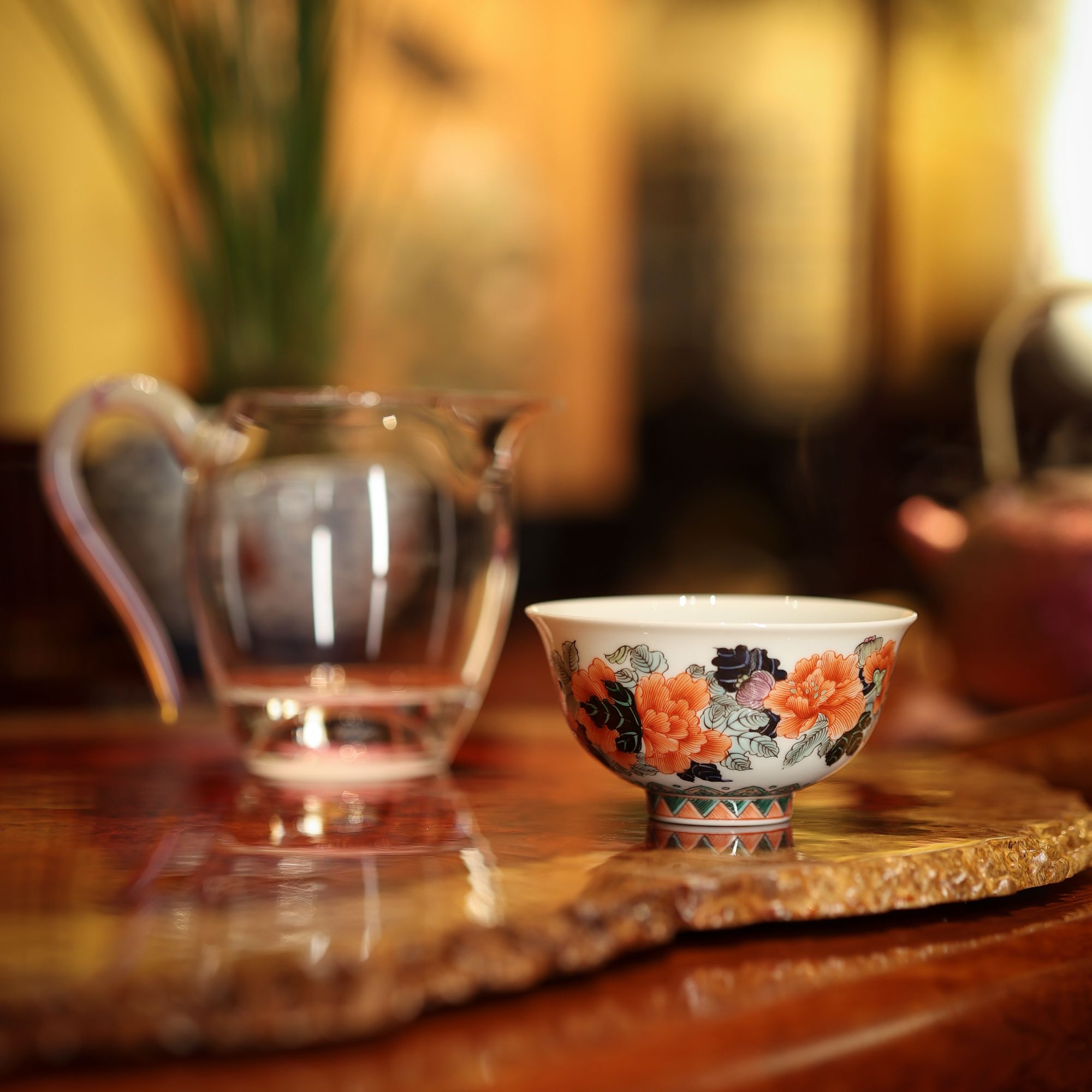 古阅和风·景德镇高端陶瓷手绘茶器古彩系列富贵花开杯