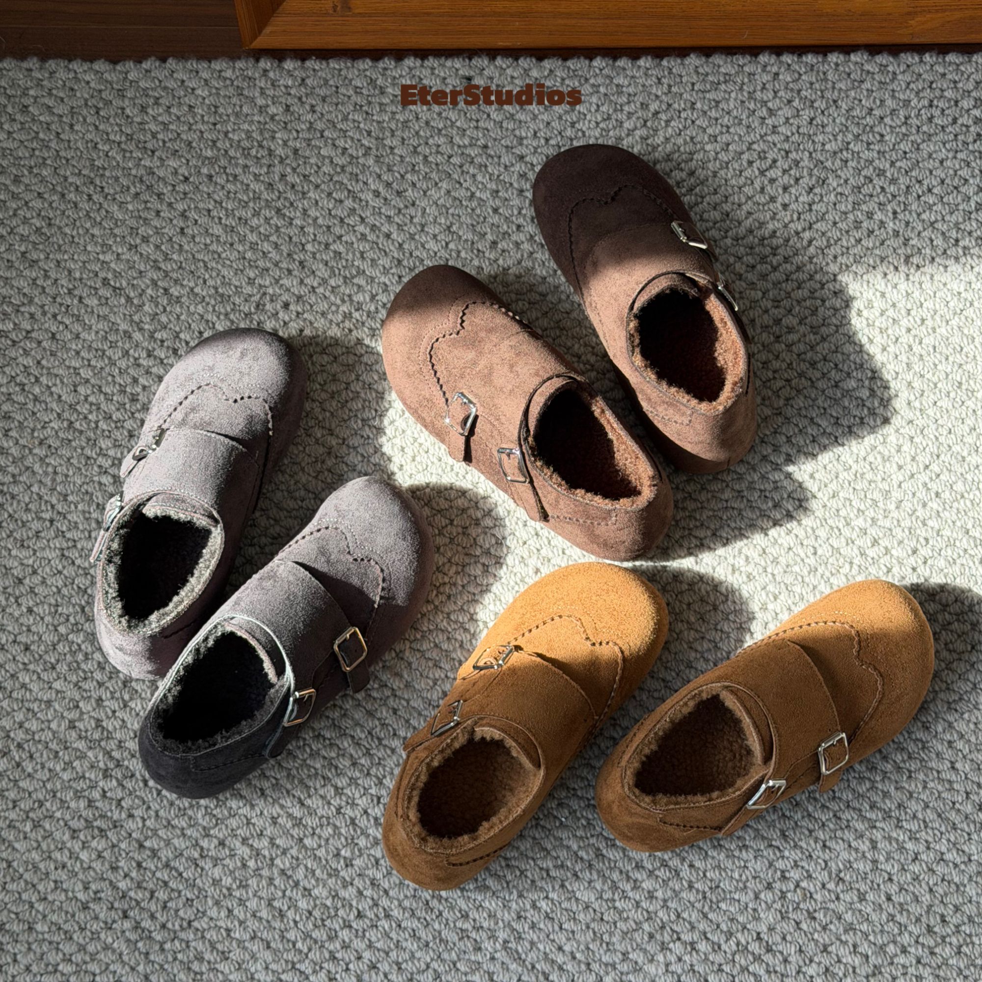 Es家布洛克雕花复古乐福鞋内增高加绒秋冬新款百搭勃肯鞋女