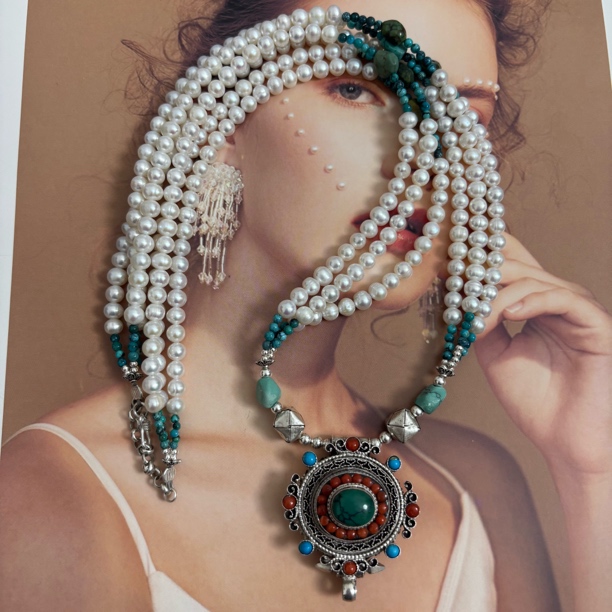 吊坠925银 【松秀饰品】尼泊尔手工藏式吊坠 珍珍项链 尼泊尔手工