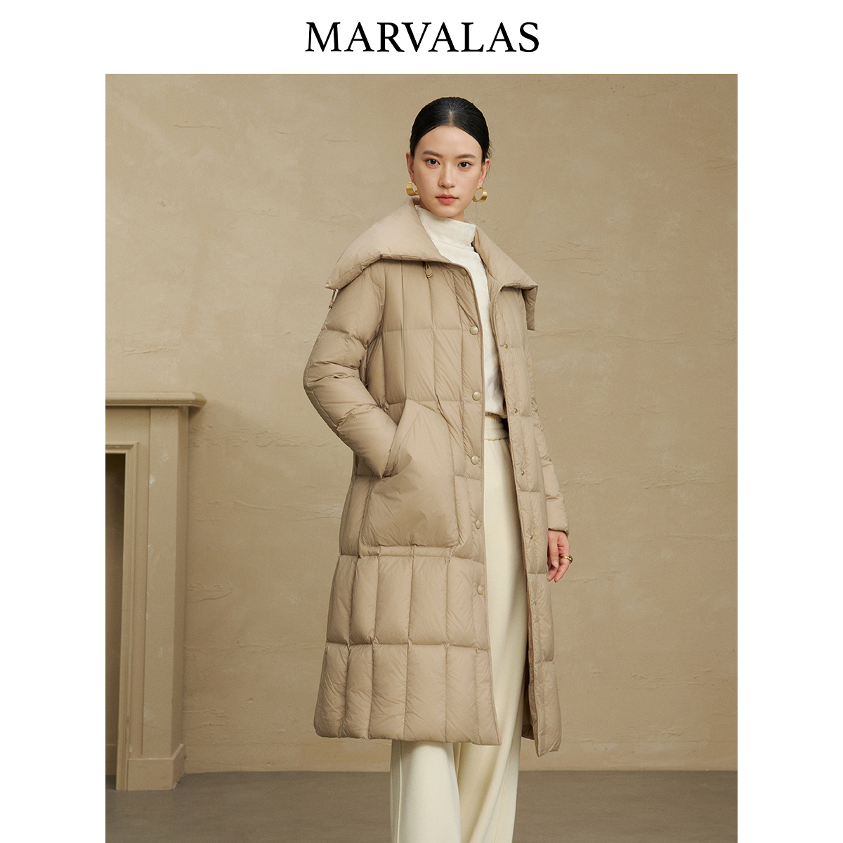 【粉丝专属】鹅绒服冬季大翻领设计长款保暖羽绒外套