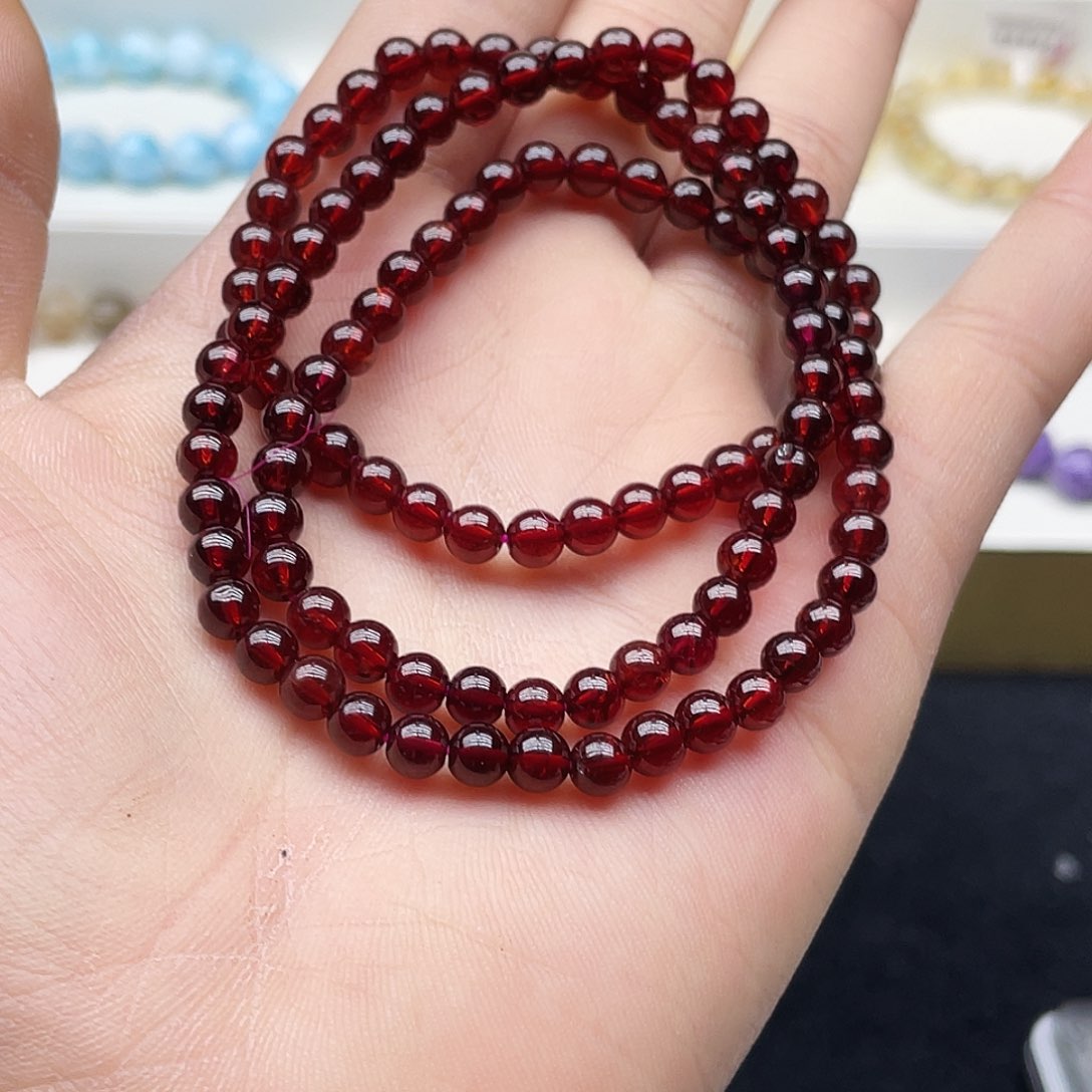 石榴石手链未镶嵌石榴石三圈5.4