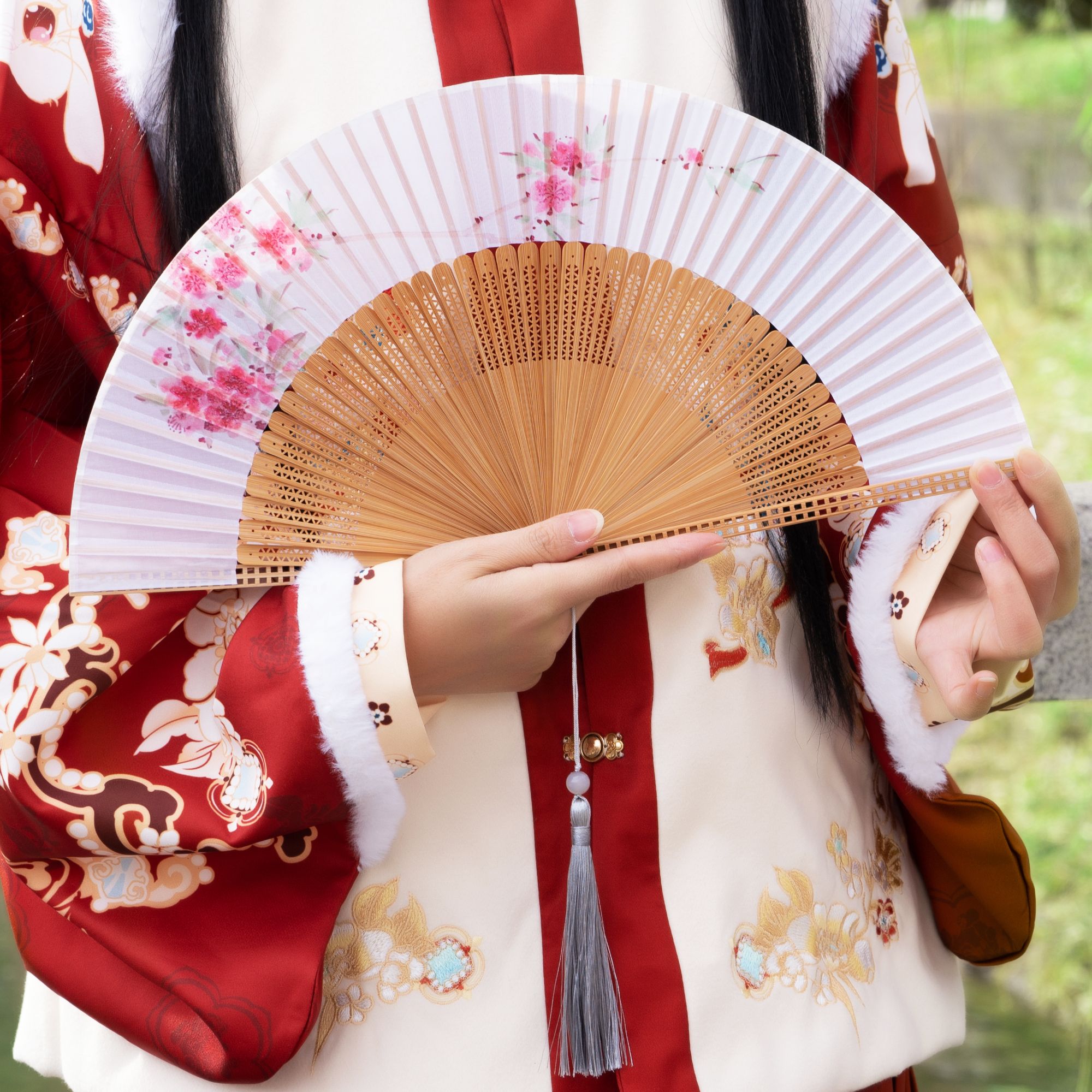 古风窄边扇新中式折扇女式随身夏季扇子镂空汉服扇跳舞舞蹈折叠扇