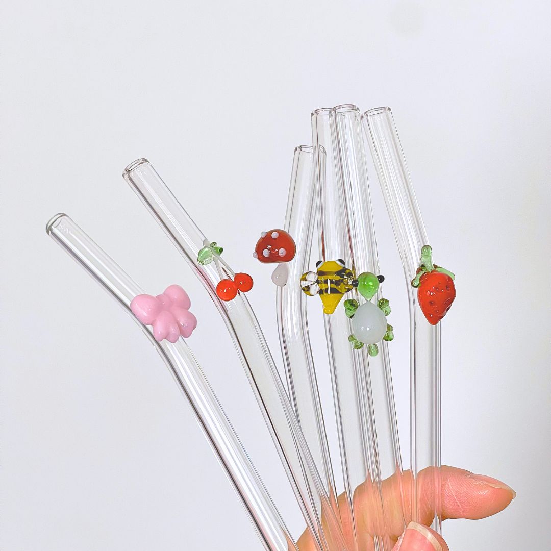 furui  ins风可爱创意卡通玻璃吸管送吸管刷耐热