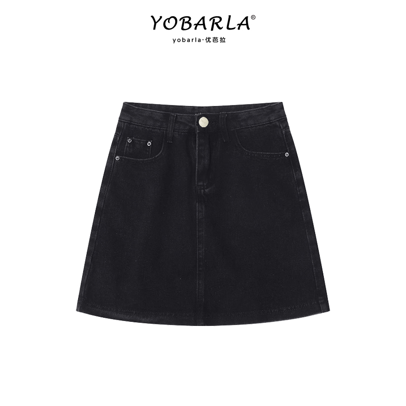黑色高腰牛仔短裙女夏季新款大码遮肚显瘦梨形身材a字半身裙