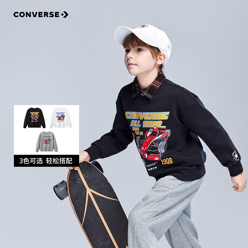 Converse匡威儿童长袖秋装2025新款男孩大童帅气套头无帽卫衣J344