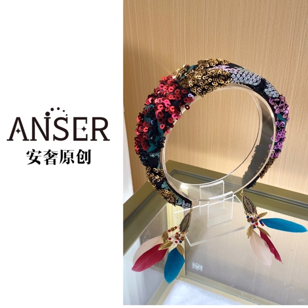 安奢原创【露西】春夏新款波西米亚风发箍羽毛流苏设计发箍度假风