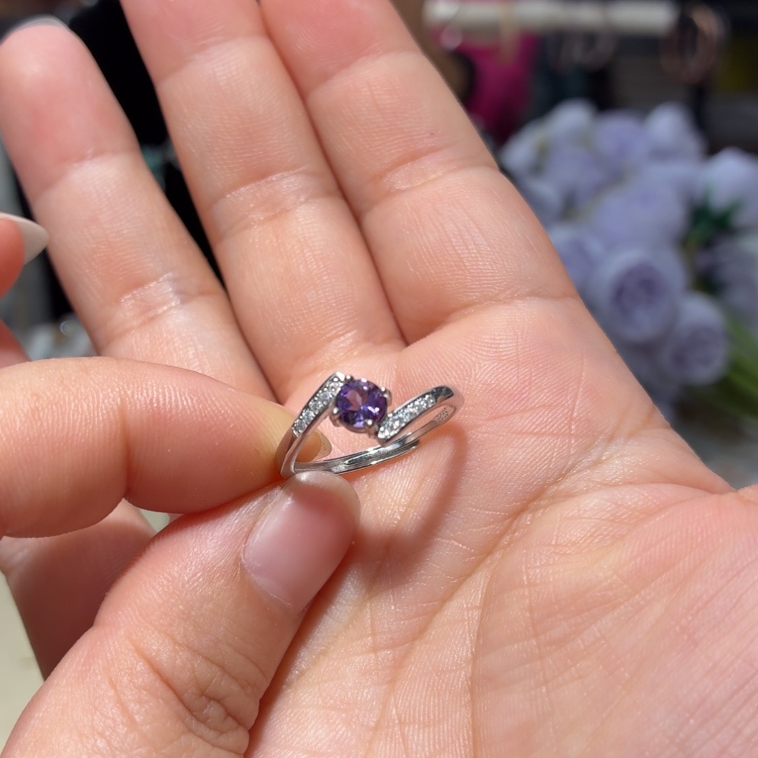 紫晶戒指银S925镶嵌