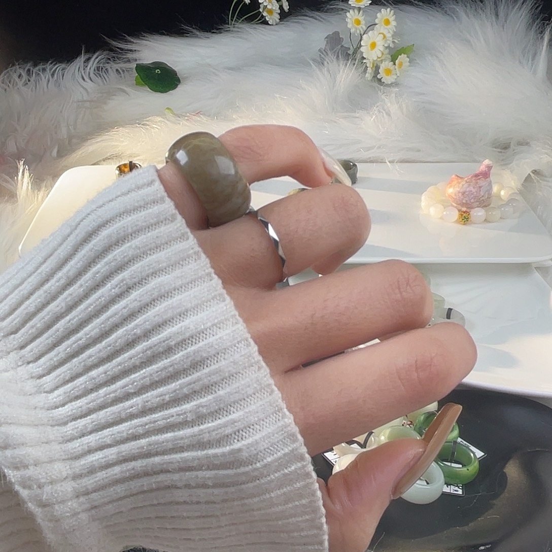 和田玉未镶嵌戒指U5桂花糖轮胎17.1mm