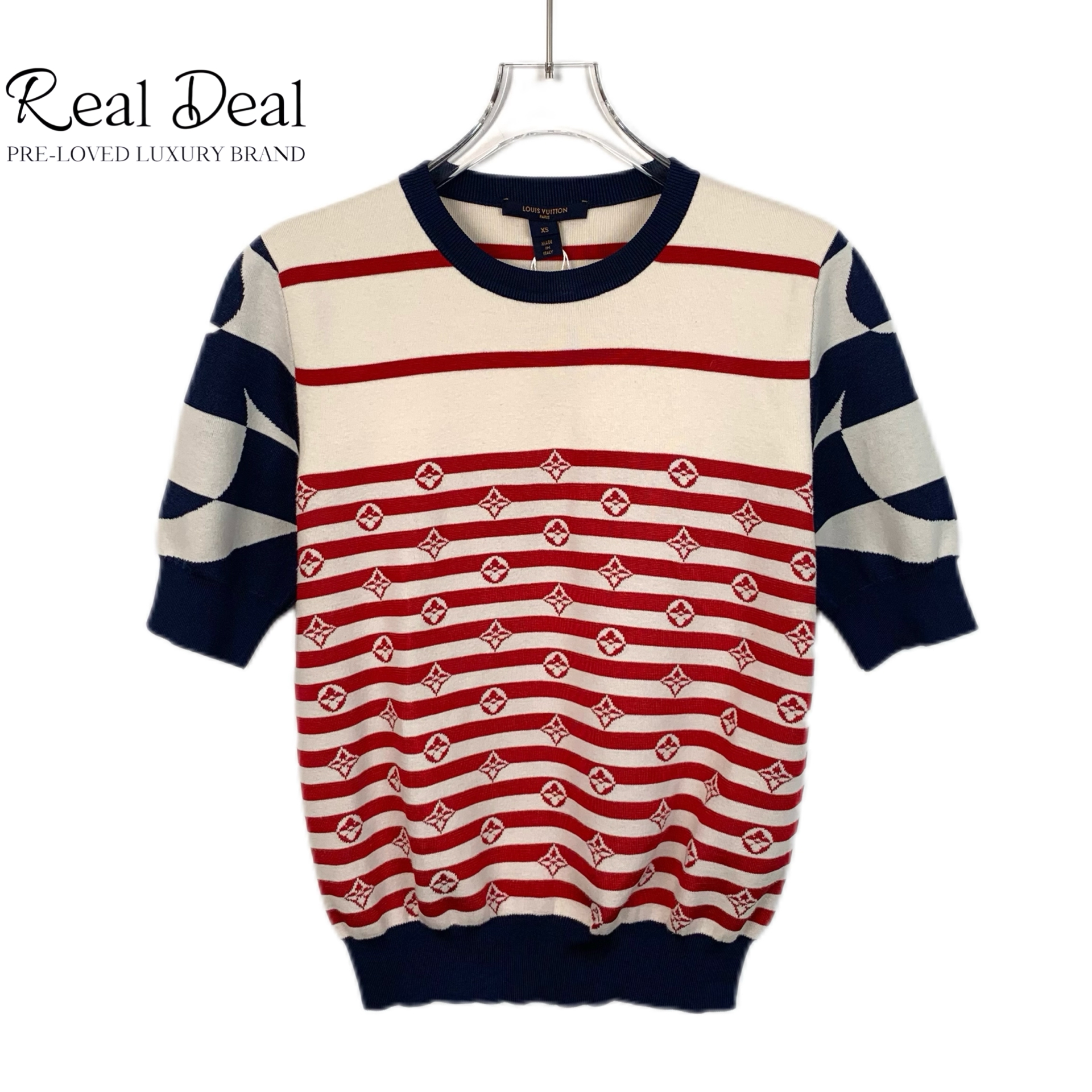 99新 LouisVuitton/路易威登 H13526 logo老花条纹针织衫 XS码