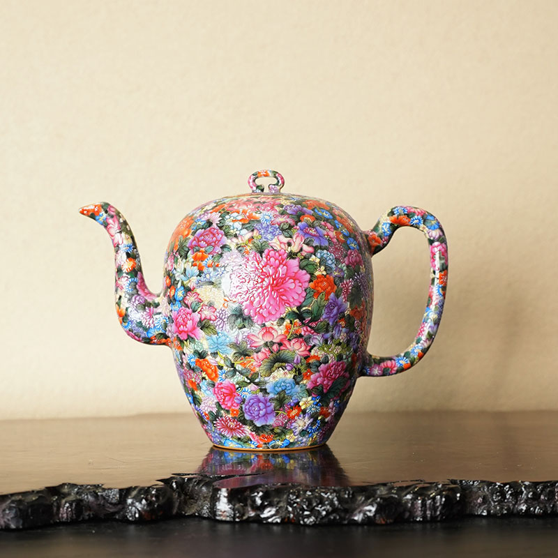 宝蕴阁珐琅彩万花美人肩壶景德镇手工手绘高端茶器