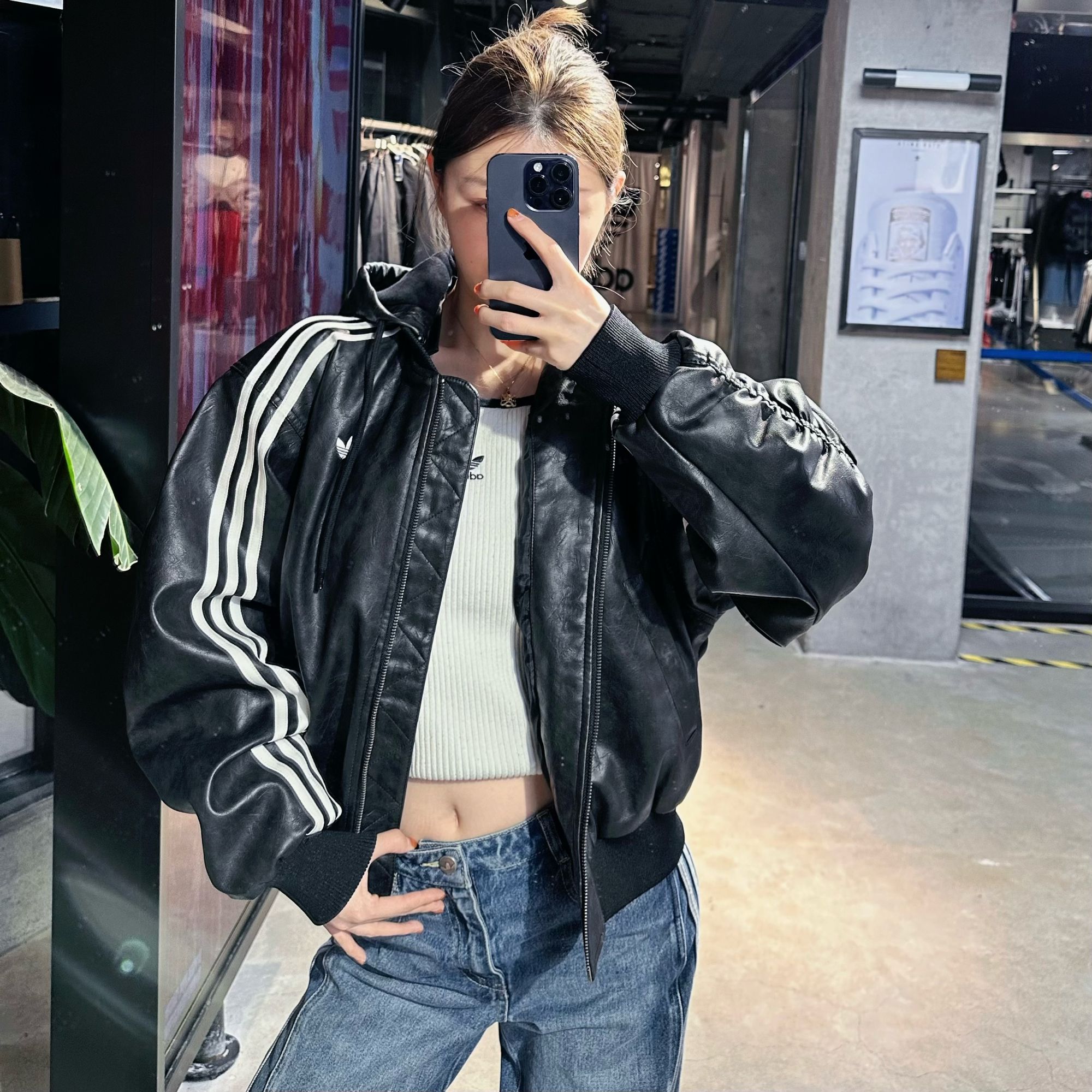 adidas三叶草秋冬新款时尚百搭经典连帽条纹棉服外套 KU6857 Y