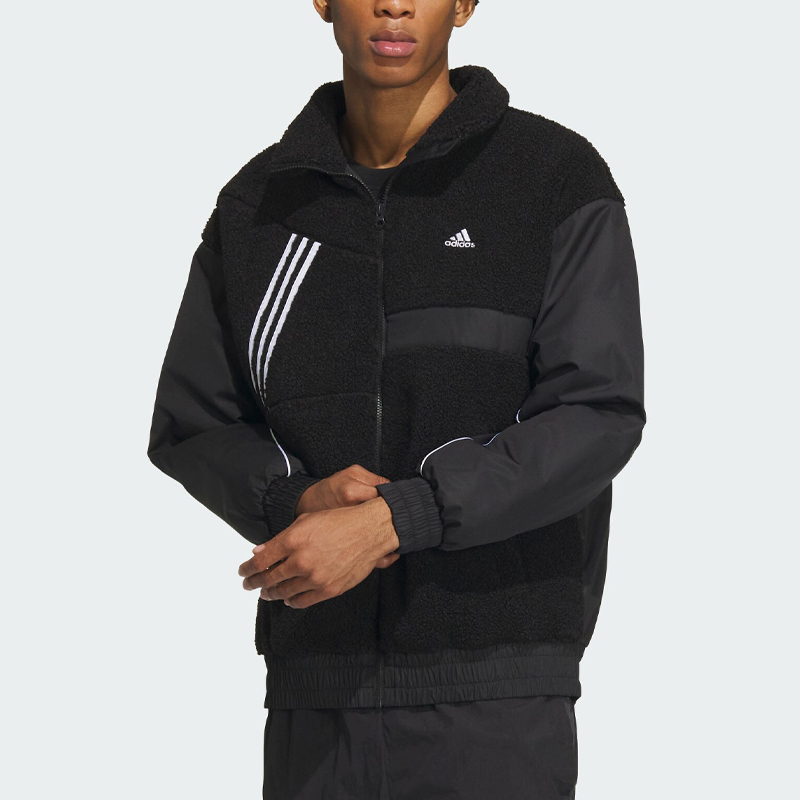 Adidas阿迪达斯秋冬男装摇粒绒立领拼接外套休闲宽松夹克IK5110