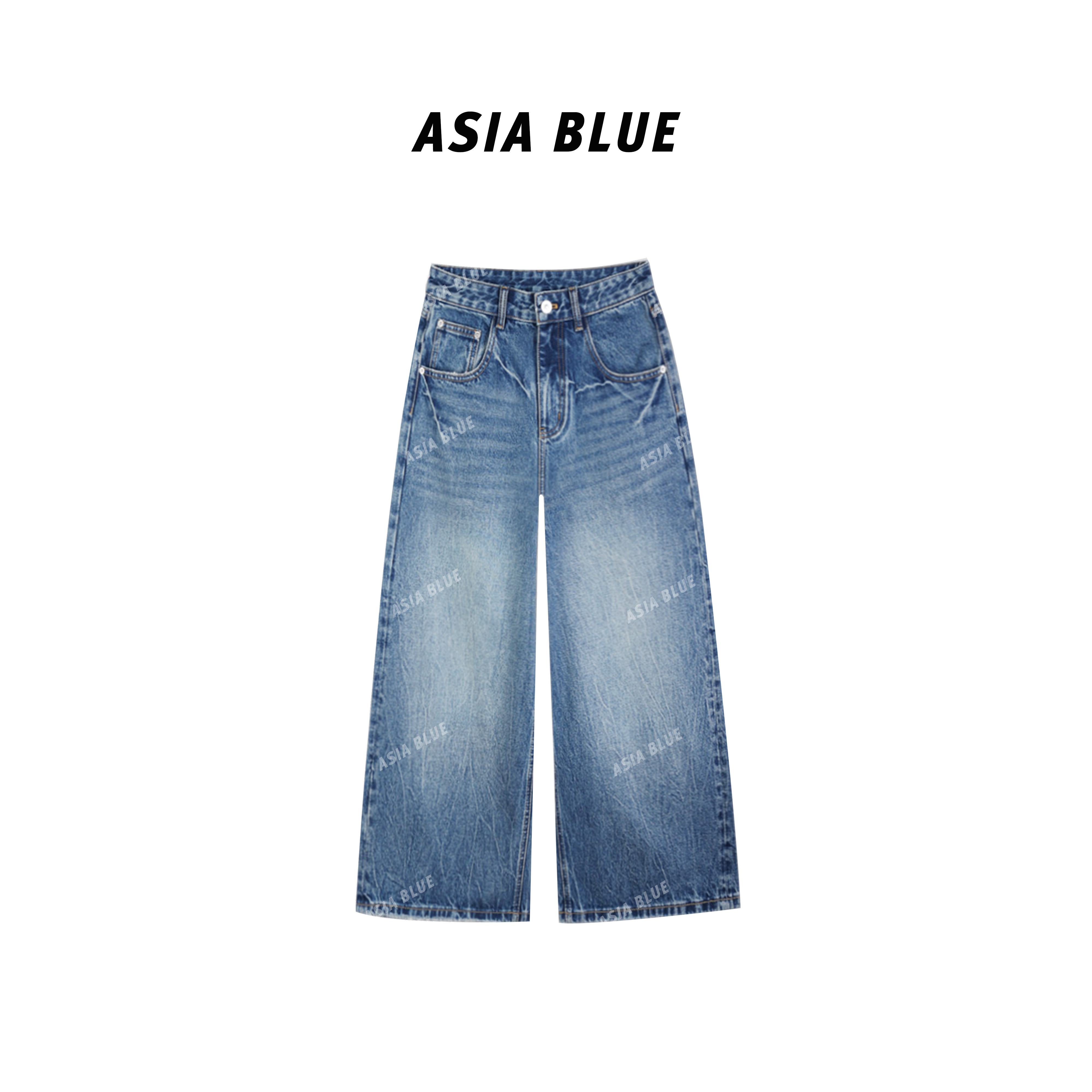 【ASIA BLUE】2025秋季薄款水洗纹显瘦百搭八分阔腿牛仔裤AB5513