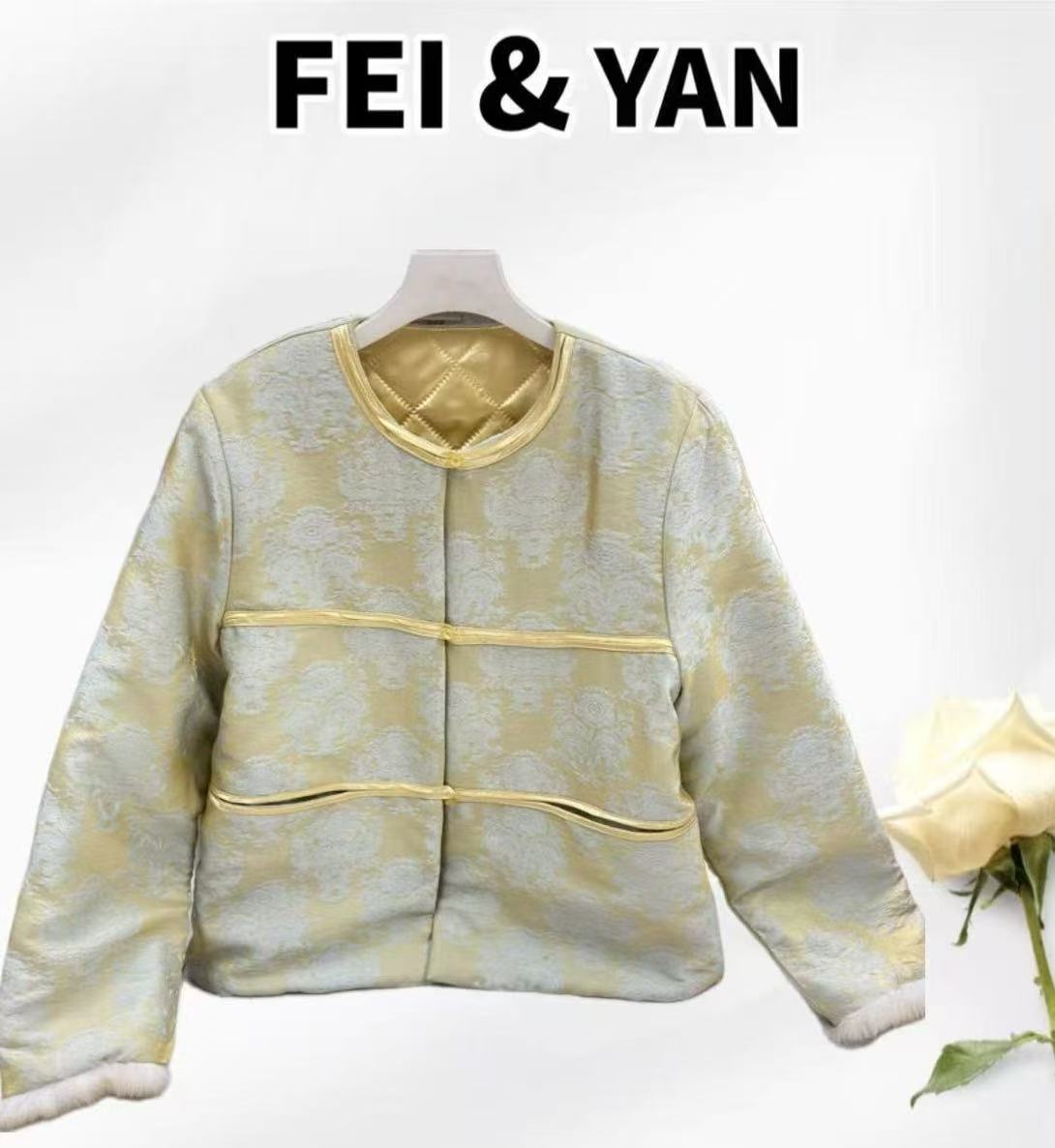 深圳南油!浮光锦提花棉服外套女冬季欧货新款气质新中式棉衣A09