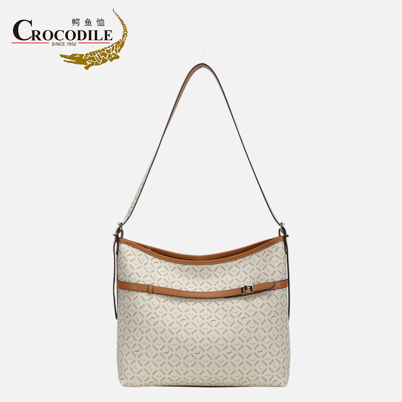 鳄鱼恤CB00074鳄鱼恤方格字母专用面料腋下桶包白色女包