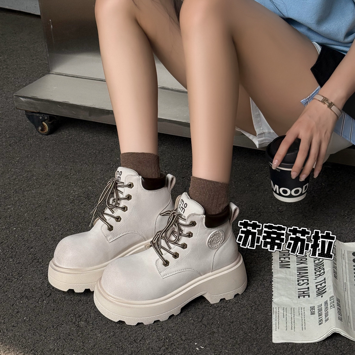 858-1高跟女英伦不勒脚磨砂皮系带夏季学院风马丁靴时尚休闲鞋