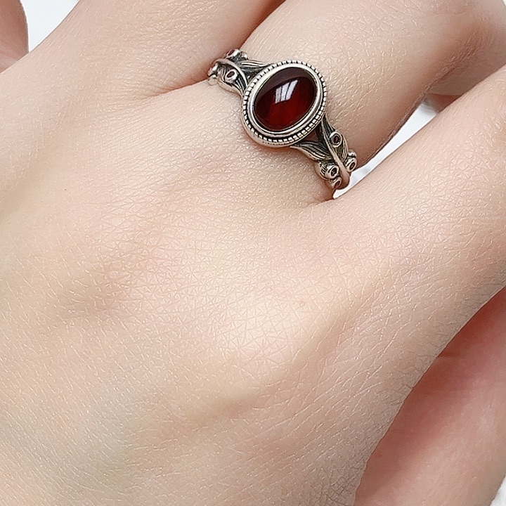 血珀戒指银S925镶嵌天然