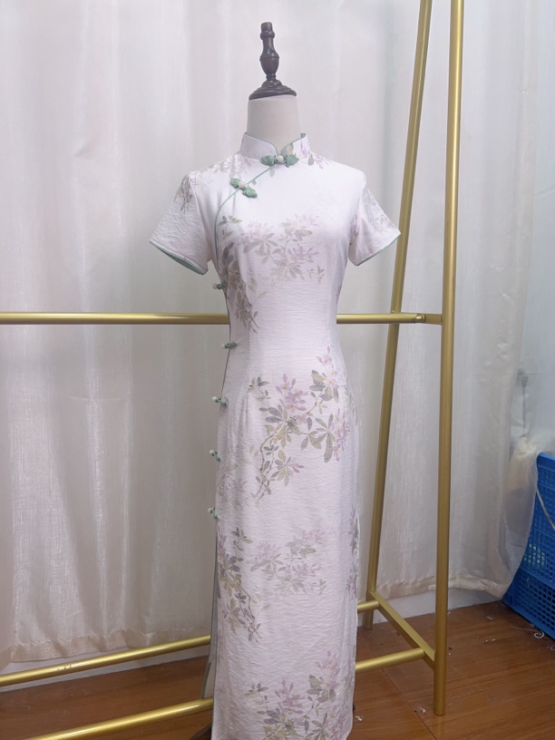 V-3076 清浅时光 嘛纱 新中式国风夏款年轻款改良旗袍125cm长款