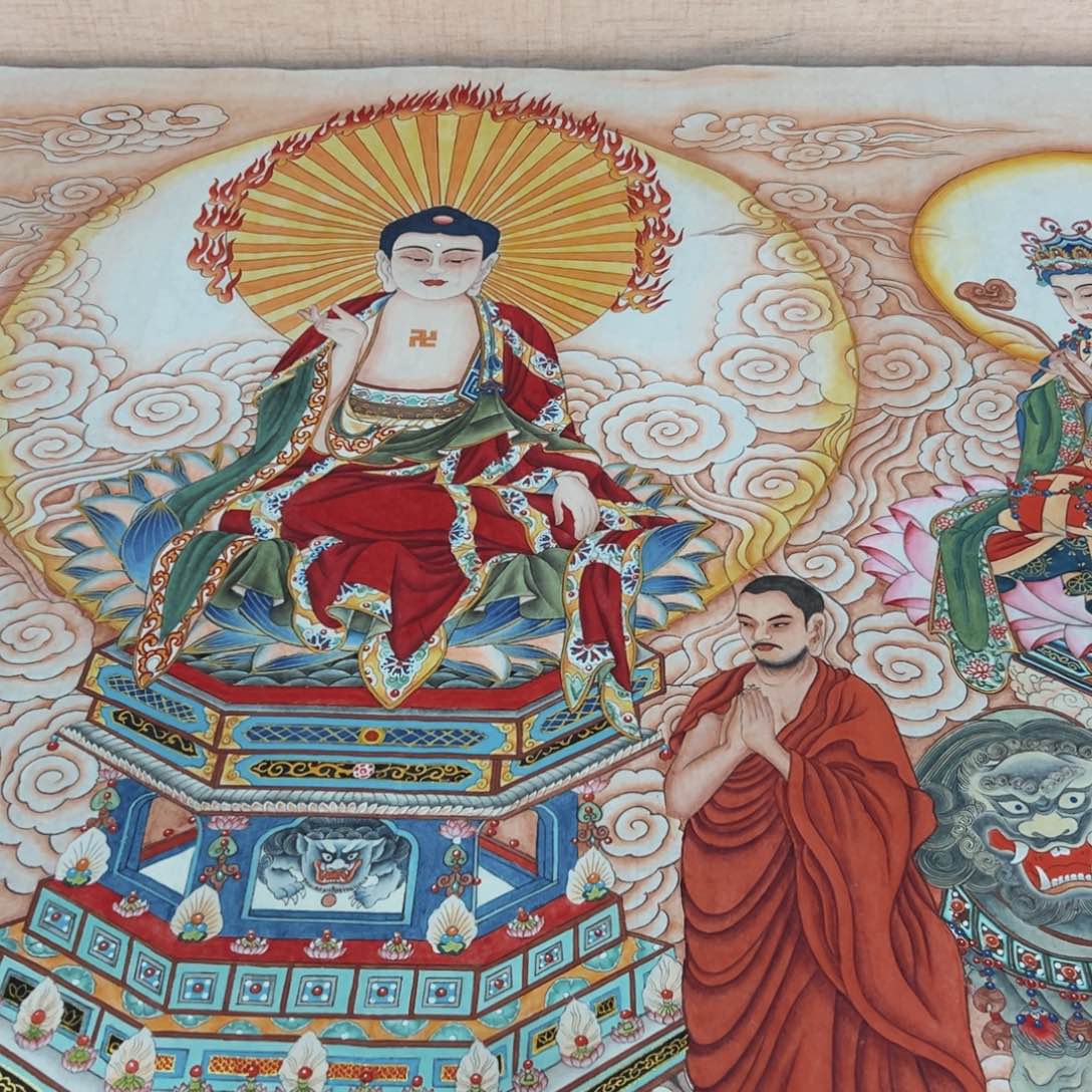 国画昝*李老师华严三圣