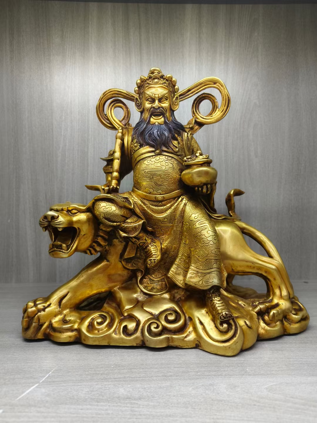 精铸紫铜鎏金武财神赵公明  高30cm