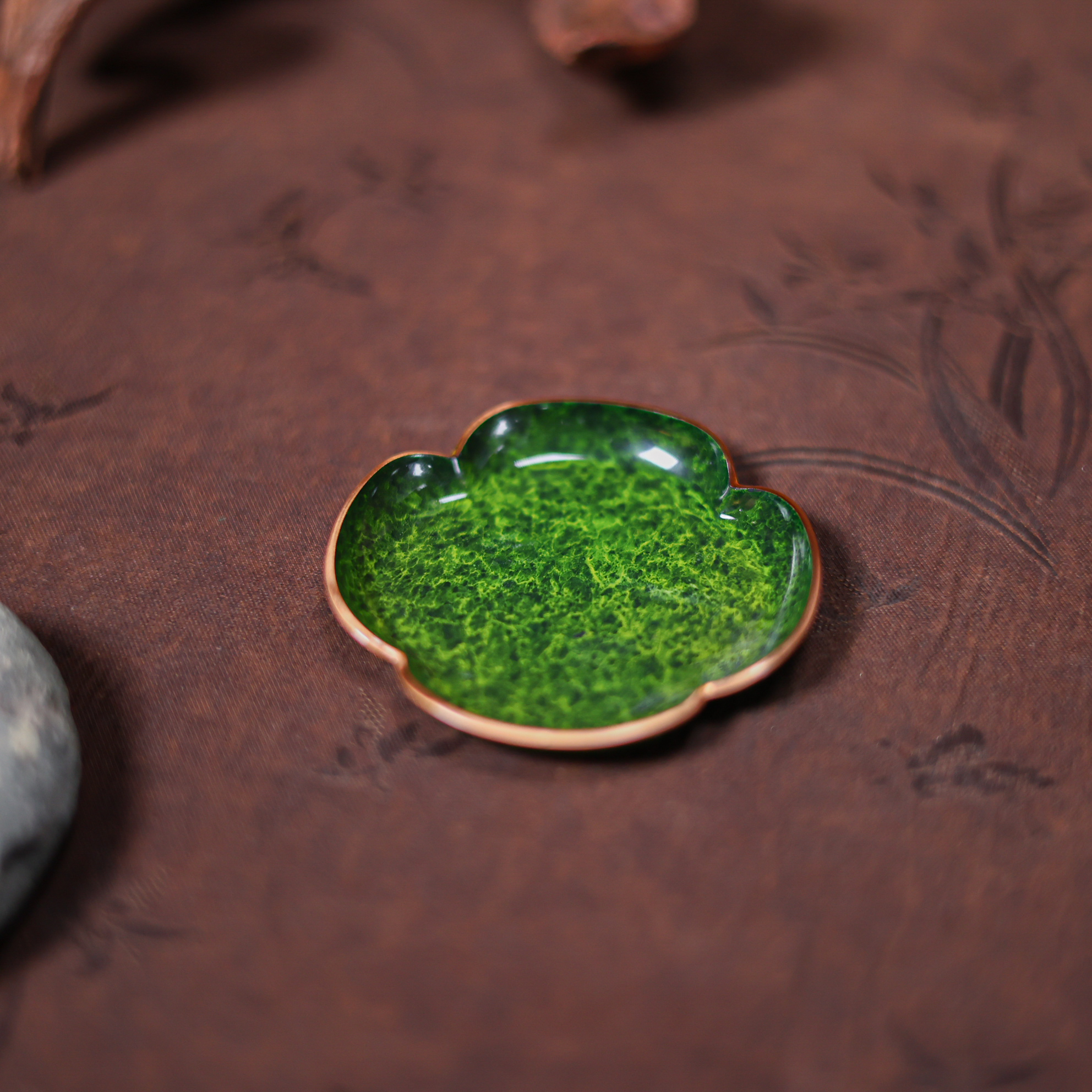 【叁山】孔雀绿四叶杯垫（N00363）茶道配件