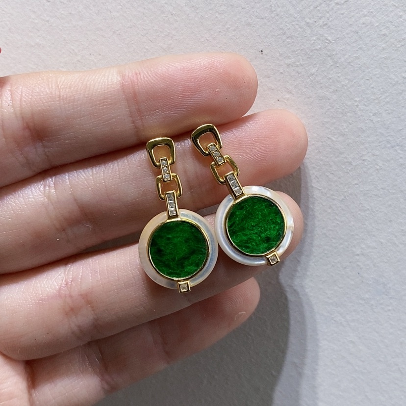 【闪购商品】银S925镀金镶嵌翡翠耳饰