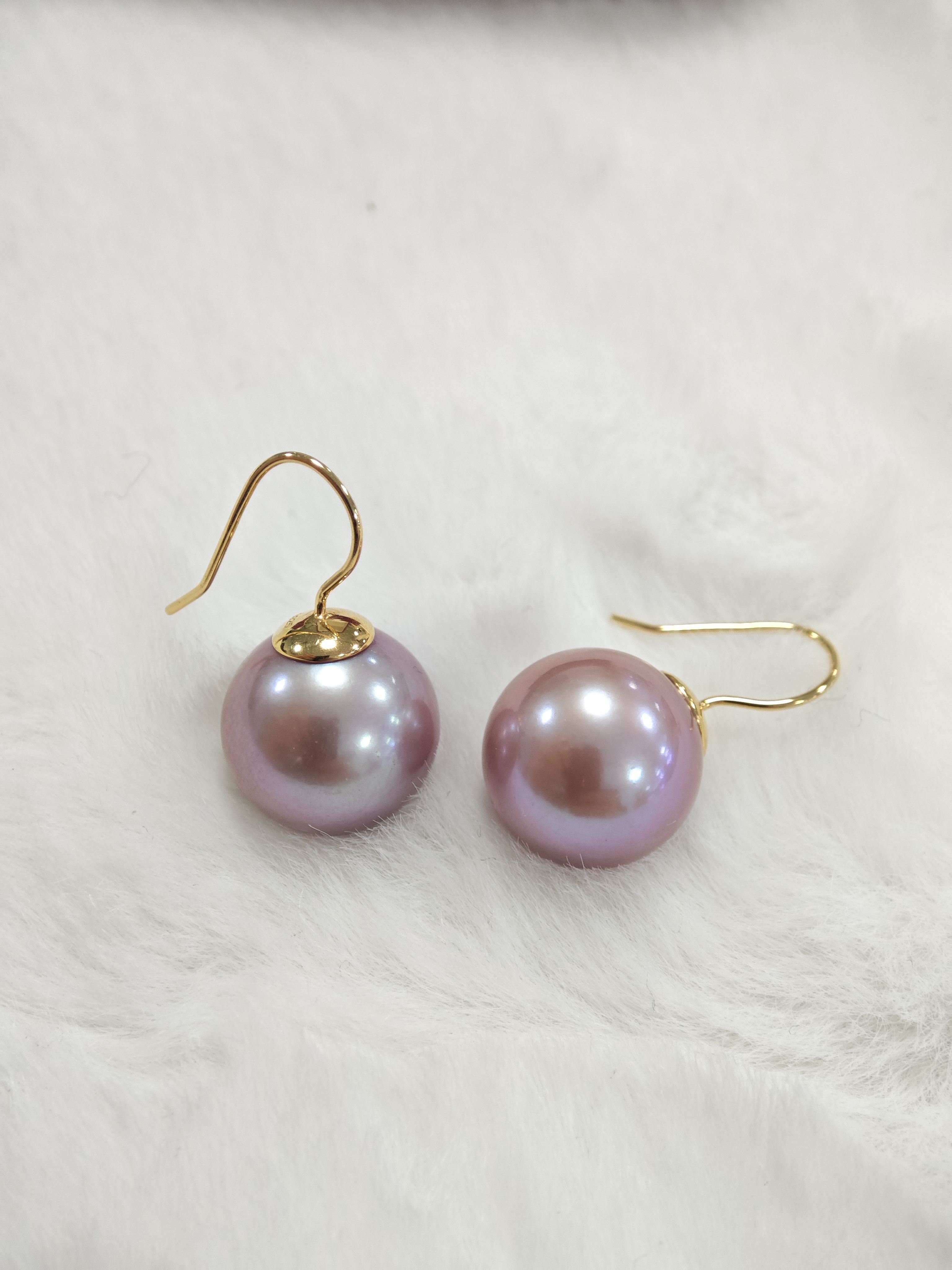 【紫灯笼】淡水紫色强光13-14mm大龙珠极简高级大龙珠耳钩