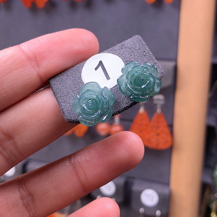 【闪购商品】翡翠耳饰银S925镶嵌满意