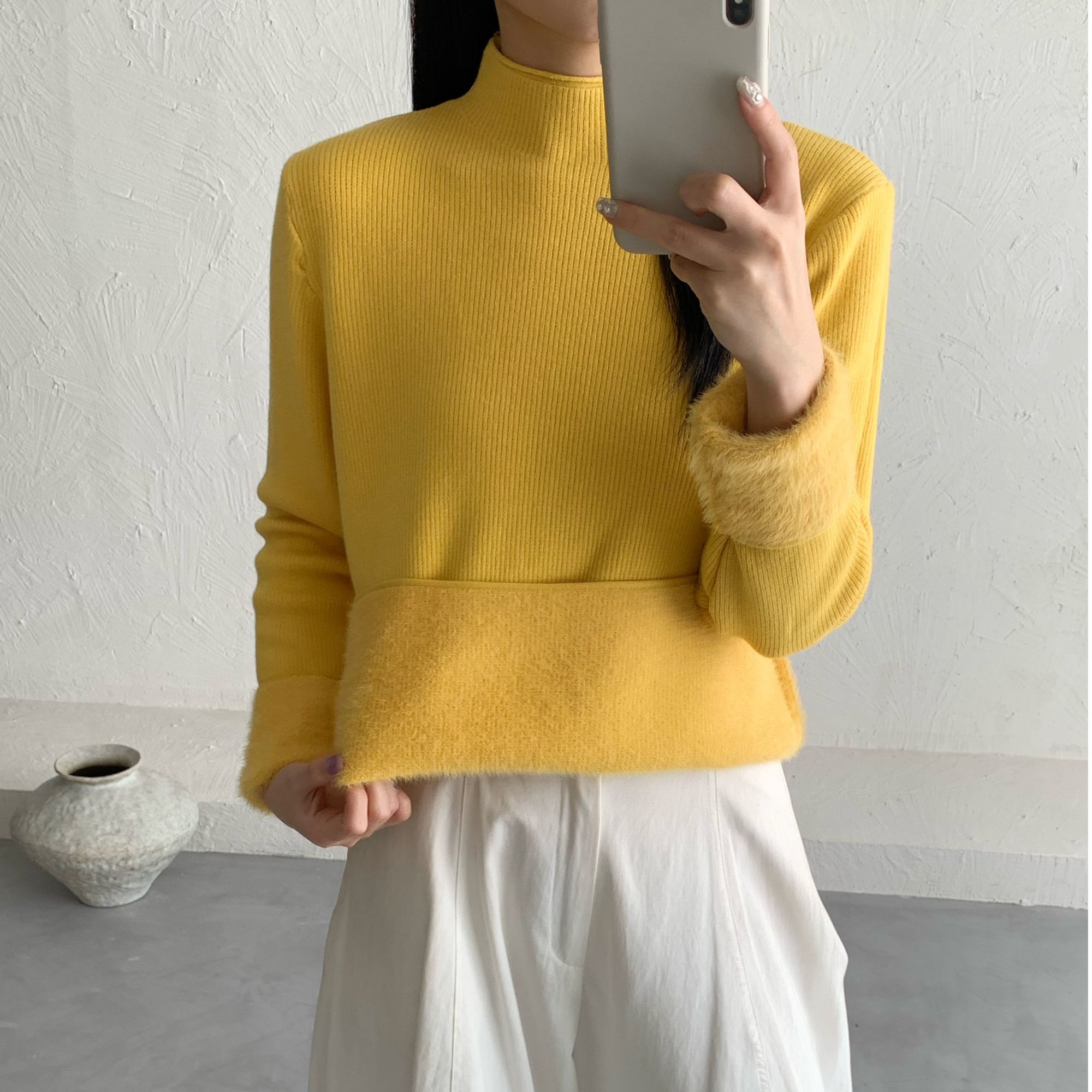 【5001一体绒】胖mm显瘦内搭半高领针织打底衫上衣微胖遮肉毛衣