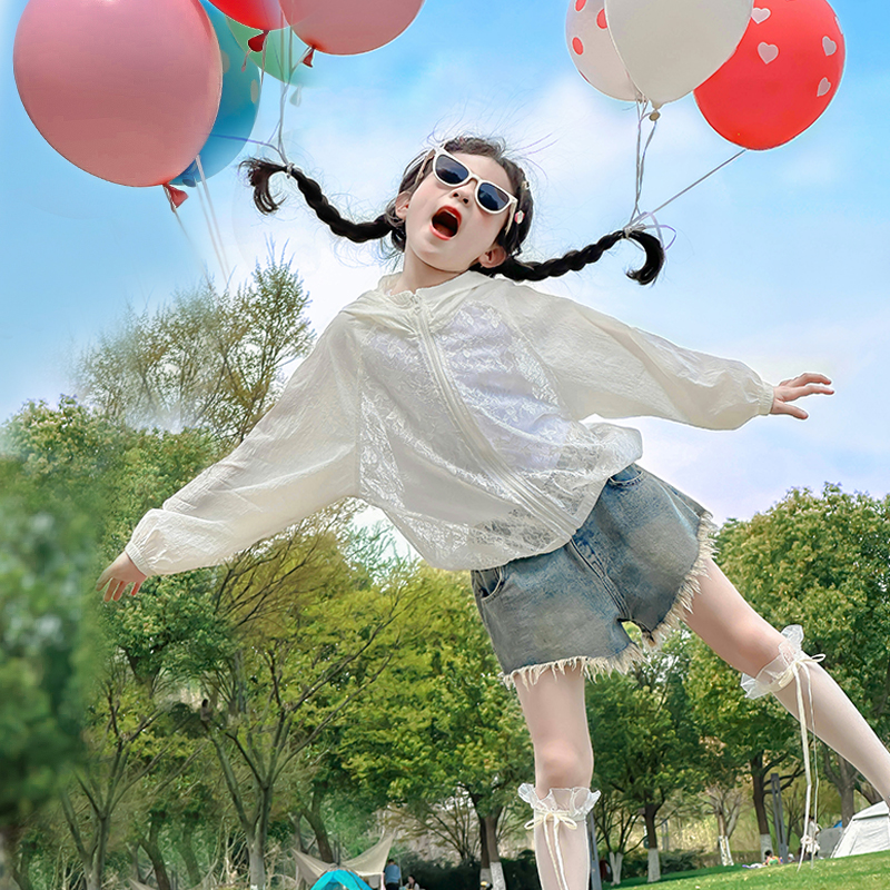 66公主童装女童防晒衣夏季新款女孩儿甜美蕾丝镂空薄外套 25S075