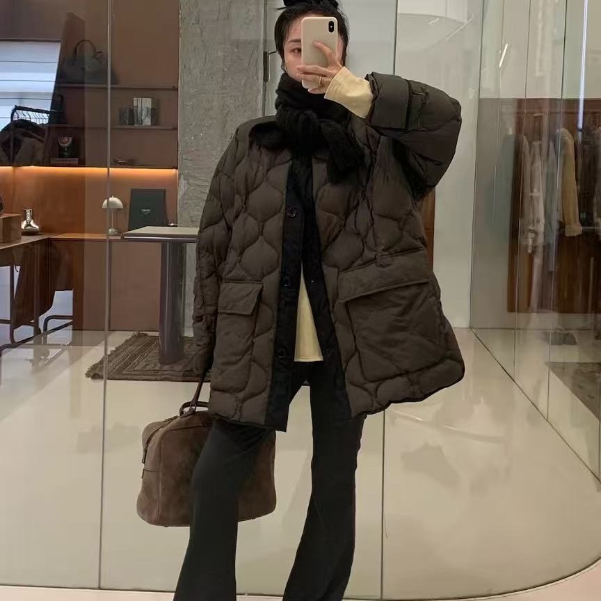 欧货压格鹅绒外套女宽松秋冬圆领休闲大鹅上衣汉服