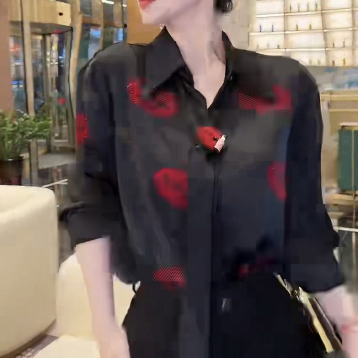 9273-新款气质显瘦千金风正肩烫钻重工衬衣百搭女装衬衣