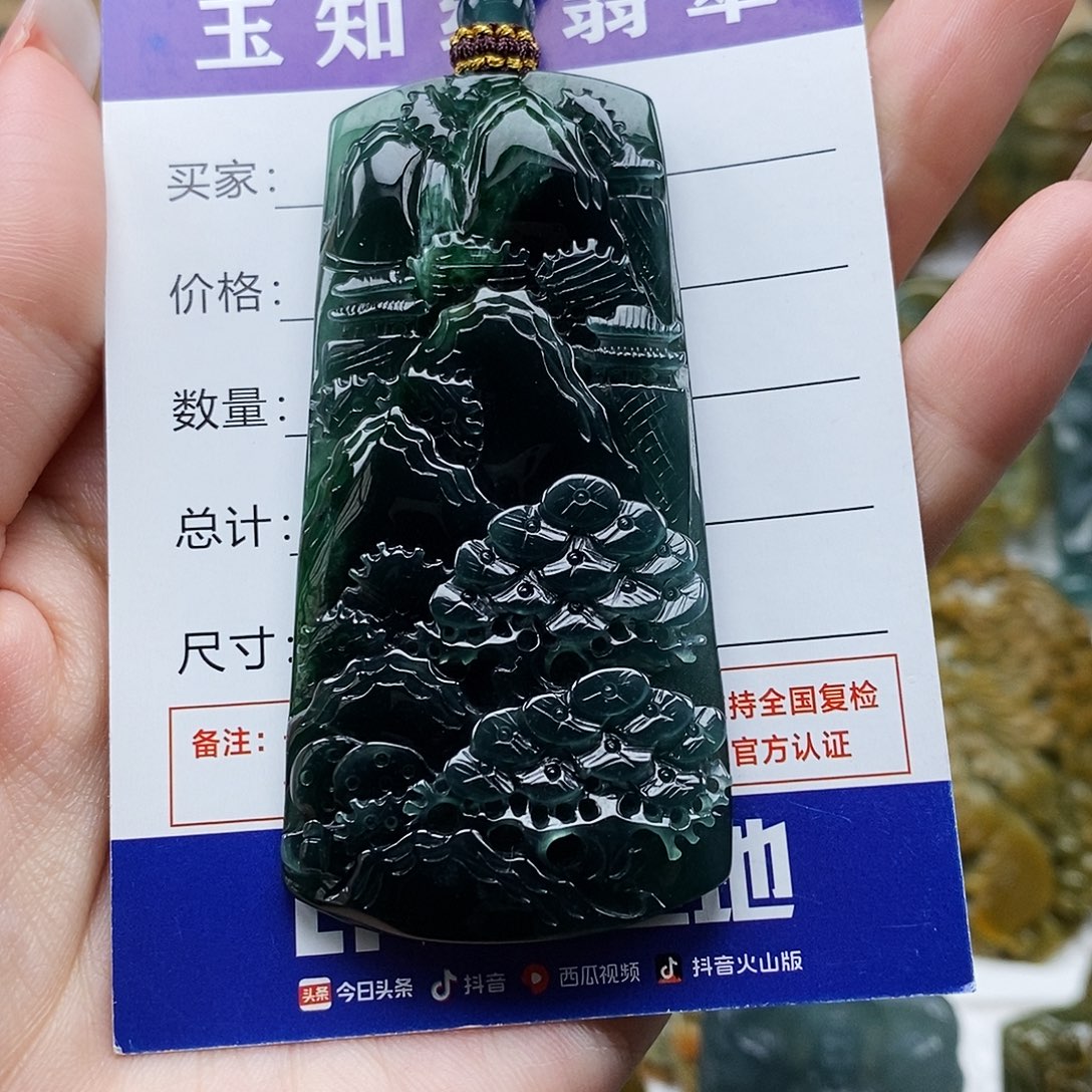 驰***钢翡翠未镶嵌颈饰山水