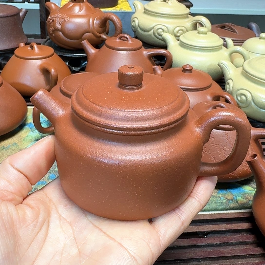 紫砂茶壶红降坡半手工
