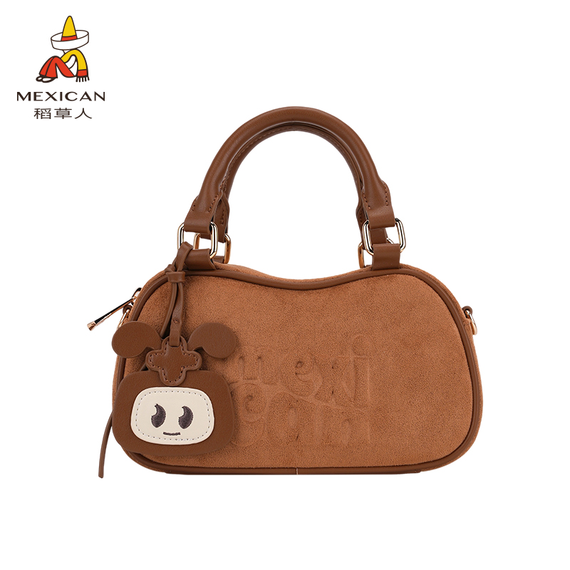 稻草人2025新款秋季毛绒手提波士顿包包大容量斜挎包包女士