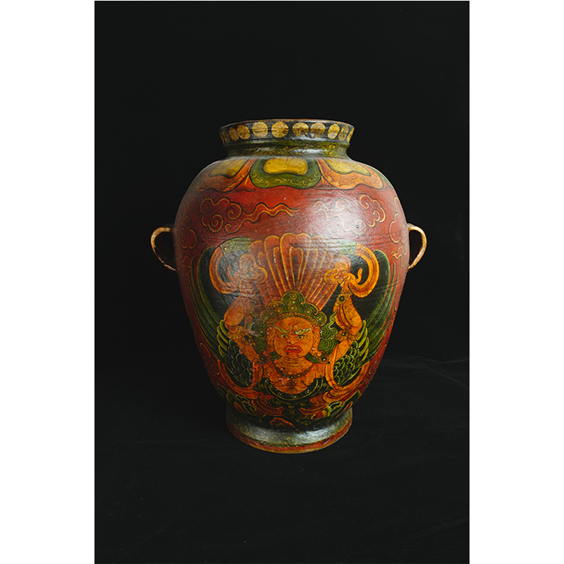 17-18世纪 大鹏鸟彩绘双耳罐（头顶有云）宽 0.36  高 0.42