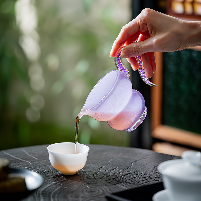 手工吹制彩色玻璃公道杯日式加厚耐热防烫鹰嘴匀杯分茶器茶具配件